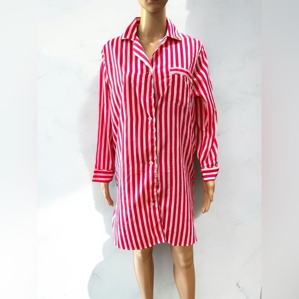 Hot pink Barbiecore striped NIGHTSHIRT -L Vintage